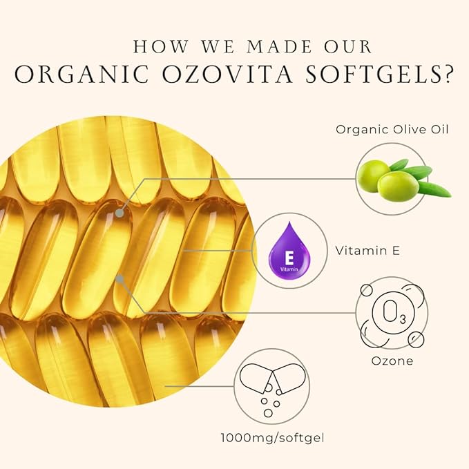 High Potency Ozonated Organic Extra Virgin Olive Oil Softgels 1000mg | Pure Oxygenated Capsules for Immune Support &amp Gut Health | Organic Oxygen Infused Supplement | 2 Month Supply