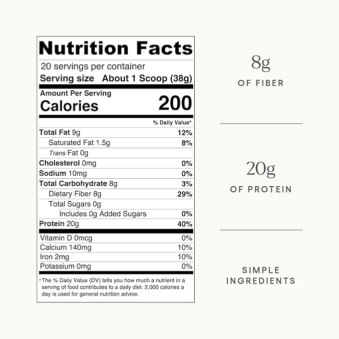 Be Well By Kelly Vanilla Plant-Based Protein Powder Vegan 20G Protein 8G Fiber 0 Net Carb (3 Ingredients 20 Servings) 9 Amino Acids+3 BCAAs No Soy No Dairy Stevia-Free No Sugar Added 1.68lb 760g