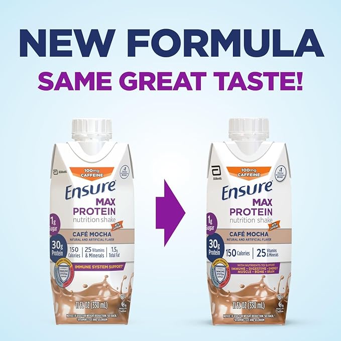 Ensure Max Protein Nutritional Shake with 30g Protein 25 Vitamins &amp Minerals 7 Flavors including Cafe Mocha and Milk Chocolate Pack of 12 Gluten Free