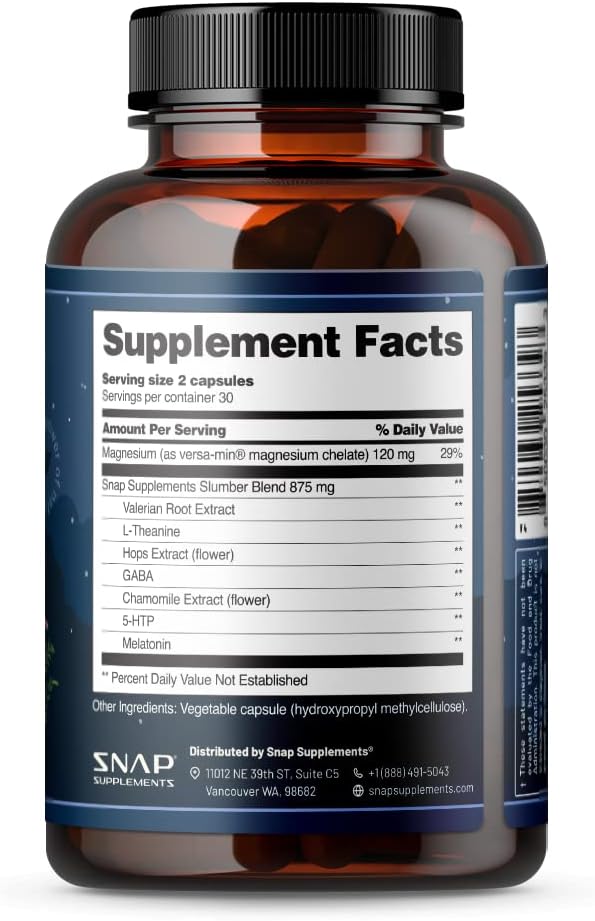 Snap Supplements Natural Sleep Aid with Melatonin &amp Valerian Root – Supports Relaxation Restful Deep Sleep &amp Nighttime Recovery – 60 Capsules