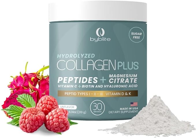Colageno Hidrolizado para Mejorar Articulaciones + Citrato de Magnesio para tu Salud Digestiva + Peptidos IIIIII + Acido Hialuronico + Biotin + Vitamina C D y K y Fortalece Tus Uñas y Cabello