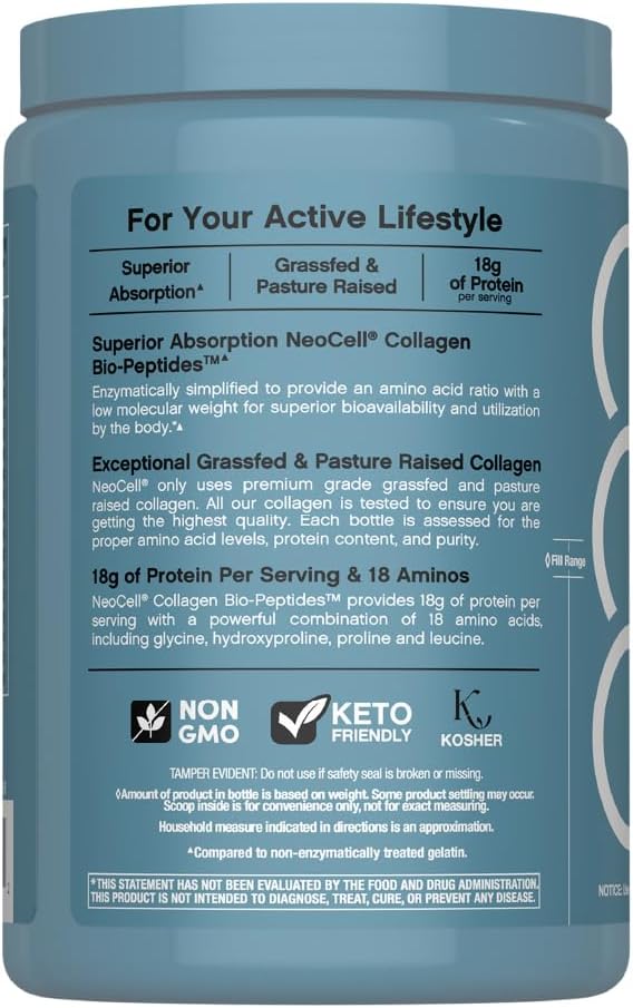 NeoCell Collagen Bio-Peptides Powder | 10oz | Super Hair Skin and Nails | Superior Absorption | Grassfed Protein Supplement | Advanced with 18 Essential Amino Acids