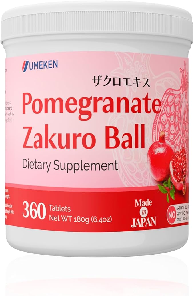 Umeken Pomegranate Balls Chewable Supplement with Natural Vitamins Minerals Citric Acids &amp Tannins Japanese Pomegranate Supplements for Women 2 Month Supply 360 Count Bottle Pack of 1