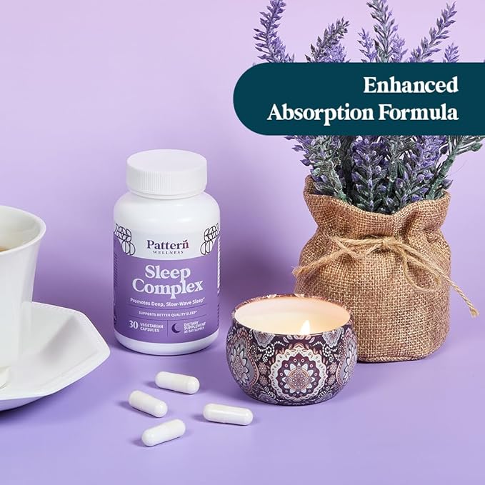 Pattern Wellness Sleep Complex – Supports Relaxation &amp Healthy Sleep Patterns – with Melatonin L-Theanine &amp Magnesium – 30 Vegan Capsules