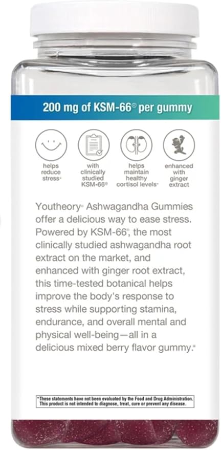 Ashwagandha Gummies with KSM-66 Mixed Berry Flavor 180 Count Daily Adaptogen Formula 200mg per Gummy Stress Support Supplement
