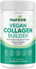 Vegan Collagen Builder Powder - 83 Servings - Gluten-Free Plant-Based Collagen Support with Hyaluronic Acid Amla Reishi Ashwagandha - Skin Hydration Hair &amp Nail Strength (5oz/142g)