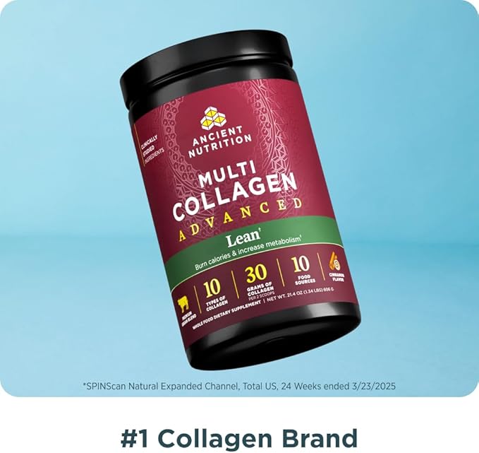 Ancient Nutrition Advanced Hydrolyzed Collagen Peptides Powder Protein Lean with Probiotics and Vitamin C Cinnamon for Women &amp Men Supports Healthy Weight Management &amp Muscle Building 25 S