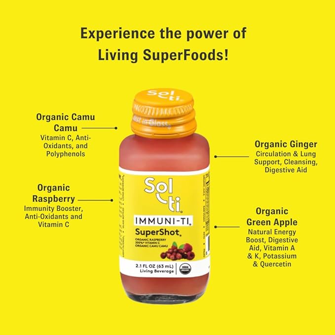 Sol-ti IMMUNI-TI SuperShot Drink Immunity Boost SuperFood Cold-Pressed Organic Fruits and Ginger Juice Blend 12 Pack (2.1 Fl oz)