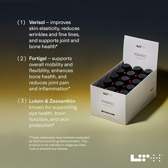 LTH Rewind Collagen Elixir - Trusted by Life Time Members - with Collagen Peptides Hyaluronic Acid &amp Antioxidants - Supports Hair Skin Joint &amp Bone Health - Berry-Sorbet 30 ml (15 Pack)