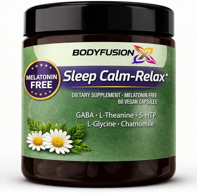 BodyFusionX Sleep Aid for Adults – Melatonin Free Nighttime Stress Support for Deep Rest &amp Next Day Energy – Ashwagandha KSM-66 L-Theanine &amp Lemon Balm – 60 Capsules