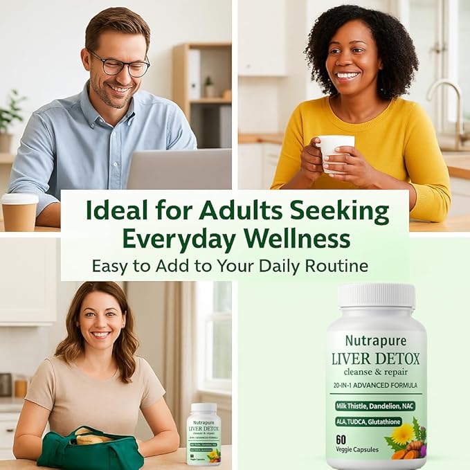 Nutrapure Liver Support Supplement Capsules 20-in-1 Formula with Milk Thistle Turmeric &amp Inositol Antioxidant &amp Daily Wellness Support 60 Veggie Capsules