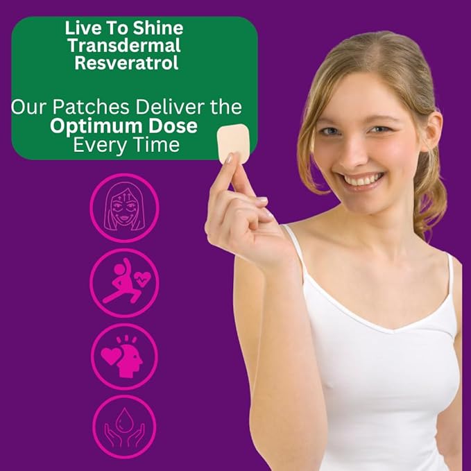 Live To Shine Resveratrol Patch - Transdermal Topical Plant-Based Antioxidant Support for Healthy Aging and Wellness - 30 Patches for Women and Men - USA Made