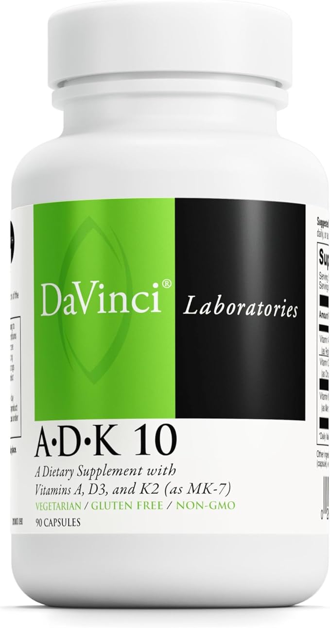 DAVINCI Labs ADK 10 - Helps Support Bone Heart &amp Immune Health - Dietary Supplement with Vitamins A D3 &amp K2 (as MK-7) - Vegetarian Gluten Free &amp Soy Free - 90 Capsules