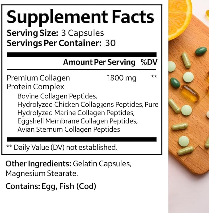 Multi Collagen Peptides Types I II III V &amp X – Hydrolyzed Bovine Collagen Capsules -Supports Skin Hair &amp Nail Wellness – Collagen Supplement for Women &amp Men