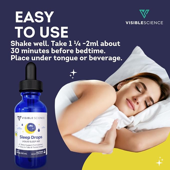 Sleep Drops – Lemon Flavor Liquid Sleep Aid with Melatonin L-Theanine Chamomile &amp Lemon Balm – Fast-Acting Alcohol-Free Natural Sleep Supplement – 2 fl oz (60 mL)