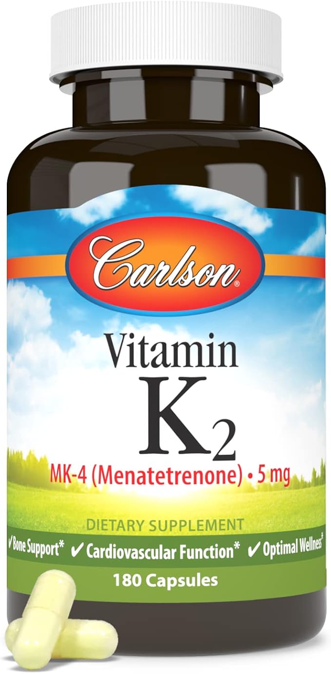 Carlson - Vitamin K2 MK-4 (Menatetrenone) 5 mg Vitamin K Supplement Bone Support K2 Vitamin Soy-Free Vitamin K-2 180 Capsules