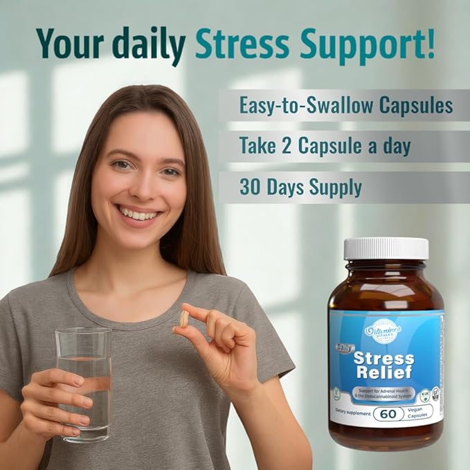 Stress Relief – 60 Vegan Capsules | Natural Stress Support with Ashwagandha B Vitamins &amp Magnesium
