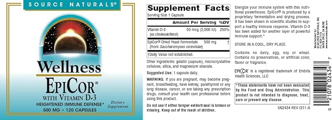 Source Naturals Wellness EpiCor with Vitamin D-3 for Heightened Immune Defense* - 120 Capsules