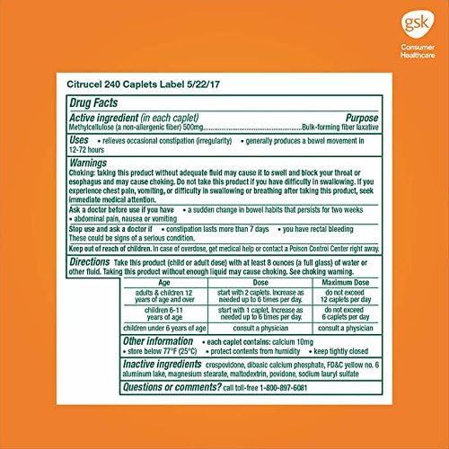 Citrucel Fiber Therapy 240 Fiber Caplets (3 Pack)