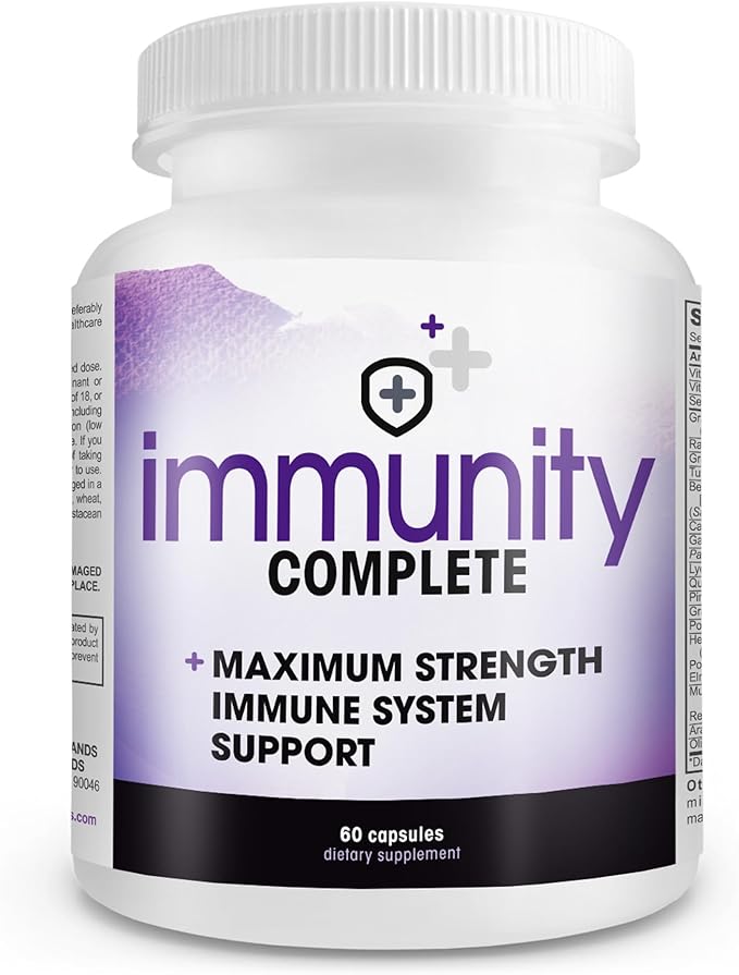 Immunity Complete - 20-in-1 Immune System Booster Formula with Cat's Claw Quercetin Vitamin C and Olive Leaf Extract 60ct