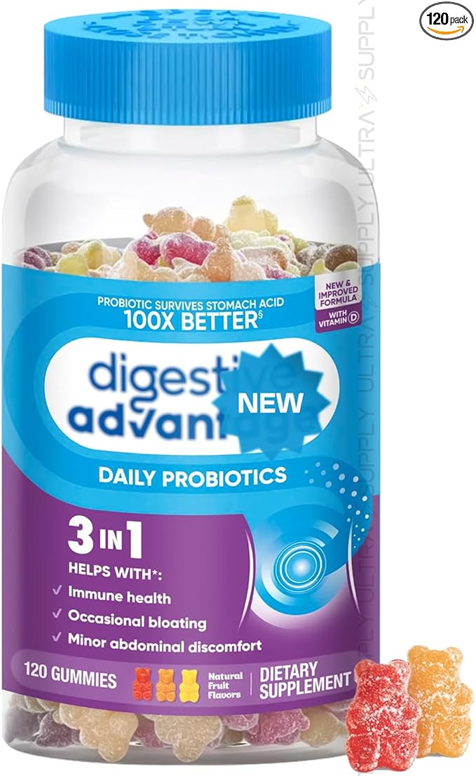 Digest_Advantage Probiotic Gummies (120 Count - Value Pack) – Daily Gut Health &amp Immune Support with Vitamin D Gluten Free Dairy Free