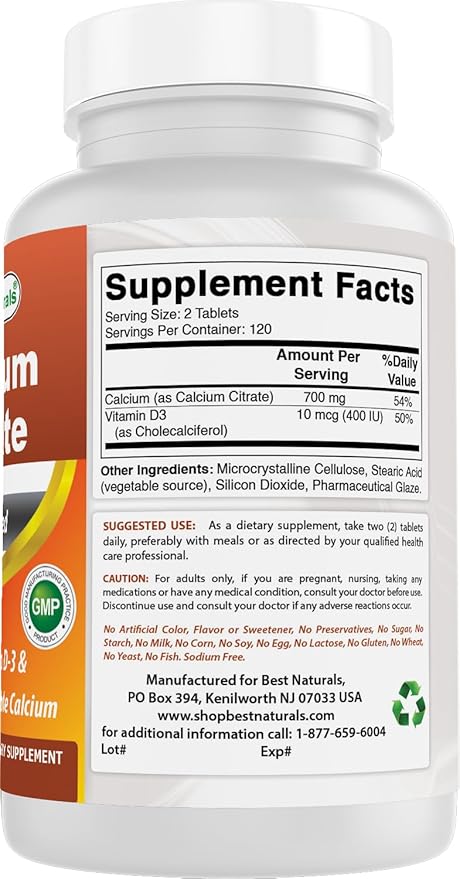 Best Naturals Calcium Citrate with Vitamin D-3 240 Tablets (240 Count (Pack of 2))