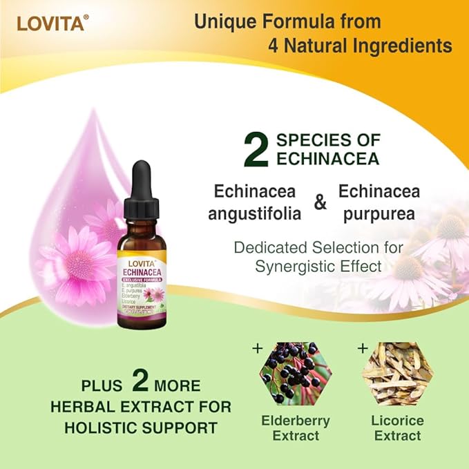 LOVITA Bulk Immune Bundle - 4 Propolis &amp 4 Echinacea Liquid Extracts 18% Bioflavonoids Alcohol-Free Herbal Supplement ([Total] Pc)
