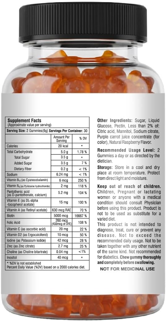 Mishas Nutraceuticals Hair Skin &amp Nails Gummies - Supports Healthy Hair - Vegan biotin Vitamins for Women &amp Men Supports Faster Hair Growth Stronger Nails Healthy Skin Extra Strength 60 Cou