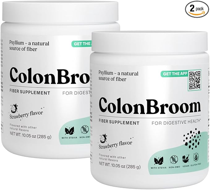 ColonBroom Psyllium Husk Powder - Colon Cleanse for Bloating Relief &amp Gut Health - Fiber Powder Drink - Easy to Mix - Vegan Gluten Free Non-GMO - Strawberry (100 Servings)