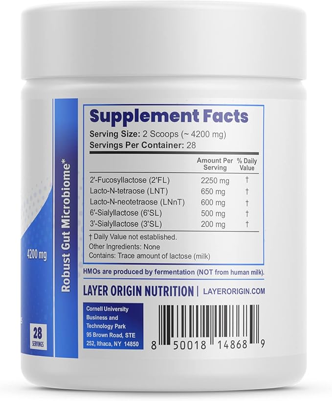 Layer Origin SuperHMO Prebiotic Mix with 5-HMO Prebiotic Fiber for Gut Digestion Brain Health - Powder 28 Servings