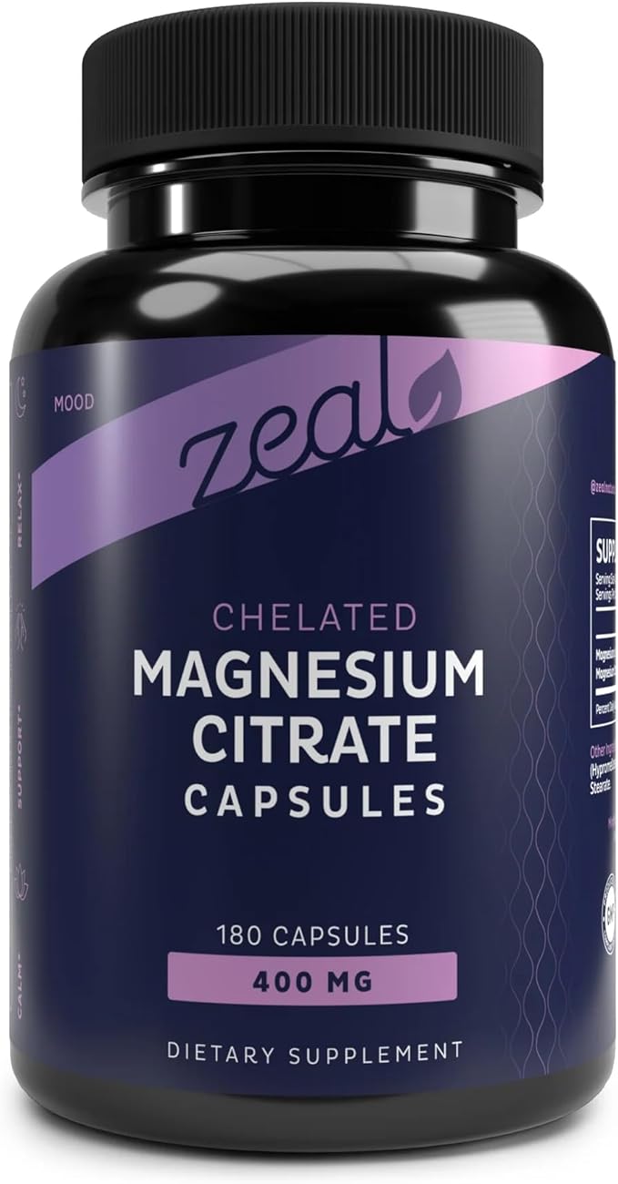 Zeal Premium Chelated Magnesium Citrate (400mg | 180 Capsules)