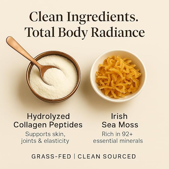 ORGANICS NATURE Collagen Peptides Powder with Irish Sea Moss Vanilla Caramel Flavored | Naturally Sourced Hydrolyzed Collagen w/Biotin for Hair Skin Nail and Joint Support 30 Servings 380 gr