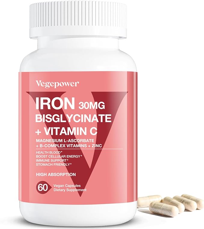 Vegan Iron Gummies + Iron Bisglycinate 30MG | Vegan Iron Supplement Support for Blood Healthy &amp Daily Energy for Adults &amp Kids - 90 Count+60 Count