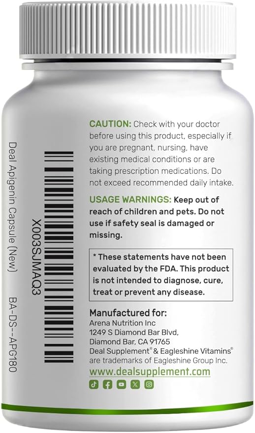 Apigenin 100mg Per Serving 240 Capsules – Raw Plant Extract from Chamomile Flower – Active Bioflavonoids &amp Antioxidants – Sleep &amp Relaxation Supplement – Non-GMO
