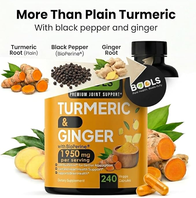 Turmeric Curcumin Supplement with BioPerine &amp Ginger Turmeric Curcumin with Black Pepper 1950mg for Max Absorption Joint Support- Non-GMO Turmeric Supplement Vegan 240 Capsules