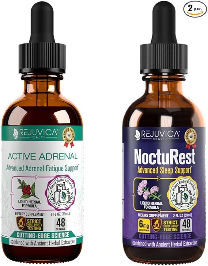 Active Adrenal + NoctuRest - Supports Adrenal Health + Sleep- Liquid Delivery for Better Absorption - Rhodiola Hops Holy Basil Melatonin Ashwagandha &amp More!