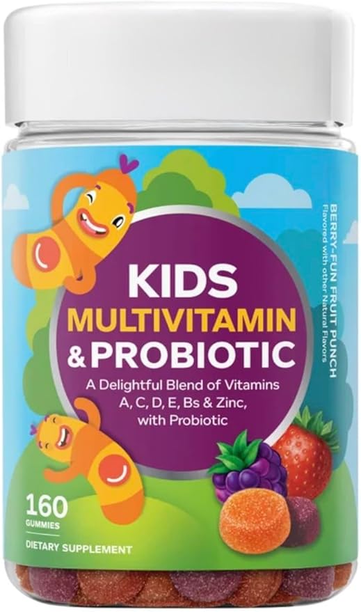 Kids Multivitamin and Probiotic Gummies 160 Count with Vitamins A C D E B Complex and Zinc Berry Fruit Punch Flavored Ages 2-3 and 4+