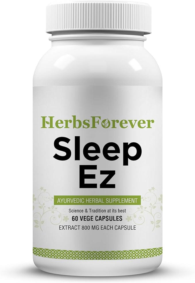 Herbsforever Sleep Ez (Sleep Ease) (Ayurvedic Herbal Formulation) for Relaxation of Mind Body and Assistance of Blissful Sleep Pattern 60 vege Capsules 800 mg Each Concentrated Extract
