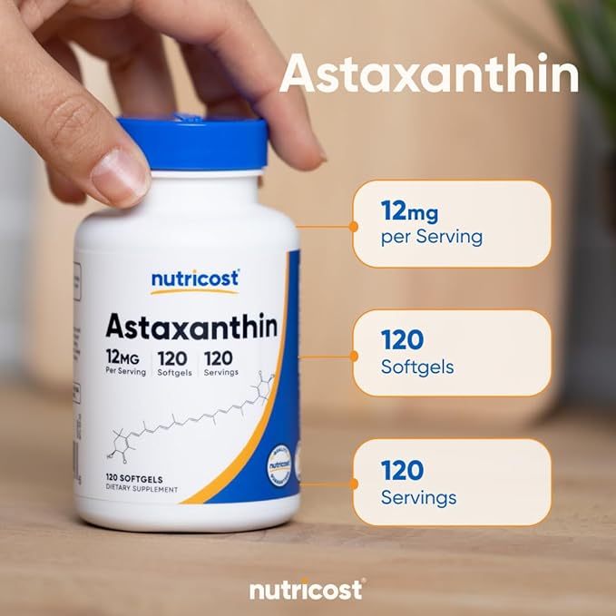 Nutricost Astaxanthin 12mg Non-GMO and Gluten Free 120 Softgels (4 Month Supply)