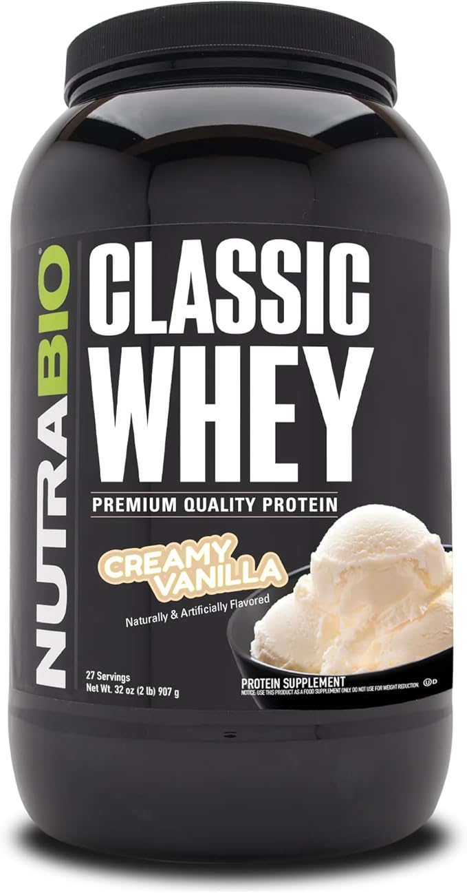 NutraBio Classic Whey Protein Powder- 25G of Protein Per Scoop - Full-Spectrum Amino Acid Profile - No Fillers Artificial Colors Preservatives - Low Glycemic Index - Creamy Vanilla 2 Pounds