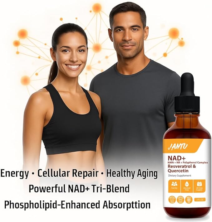 Jantu NAD+ Resveratrol and Quercetin Supplement 2 FL OZ Liquid Tincture with L-Ascorbic Acid 30-Day Supply Alcohol-Free Dietary Supplement