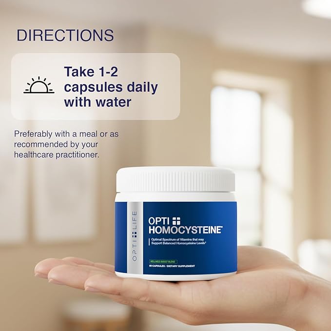 Opti + Homocysteine Capsules | Daily Brain and Heart Health Supplements* | Brain Supplement with Methylcobalamin &amp Methylfolate | 60 capsules/30 Servings