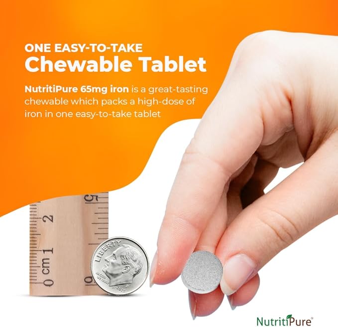 Chewable Carbonyl Iron 65mg Tablets with 270mg Vitamin C – Gentle Non-Constipating Iron Supplement for Women &amp Men – Bariatric Friendly – Sugar Free – 60 Count (60 Day Supply)