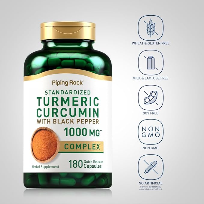 Piping Rock Turmeric Curcumin with Black Pepper Extract | 180 Capsules | Complex Herb Supplement | Non-GMO Gluten Free
