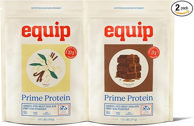 Equip Foods Chocolate &amp Vanilla Grass-Fed Isolate Beef Protein Powder - Paleo and Gluten Free Protein Powder - Helps Build and Repair Tissue Gluten Free