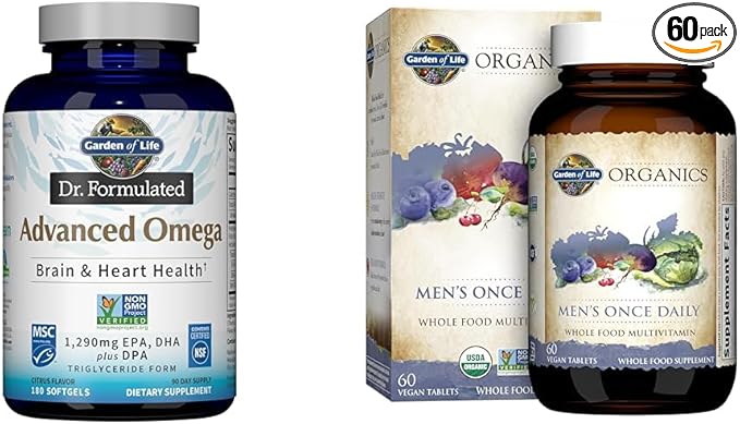 Garden of Life Omega-3 Fish Oil 1290mg + Men's Organic Multivitamin 60 Tablets