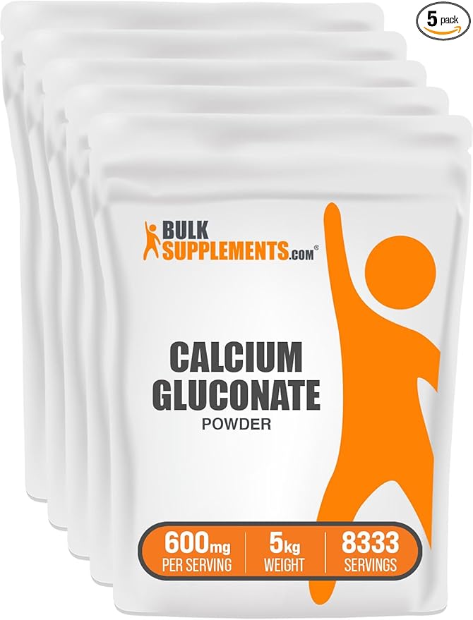 BulkSupplements.com Calcium Gluconate Powder - Calcium Gluconate Supplement - Gluten Free 600mg per Serving 1kg (2.2 lbs) (Pack of 5)