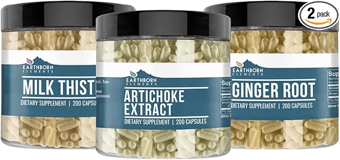 Earthborn Elements Artichoke Milk Thistle Ginger Root 200 Capsules Bundle