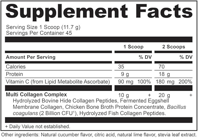 Ancient Nutrition Collagen Powder Protein Multi Collagen Protein Cucumber Lime Hydrolyzed Collagen Peptides Supports Skin and Nails Joint Supplement 18.6oz