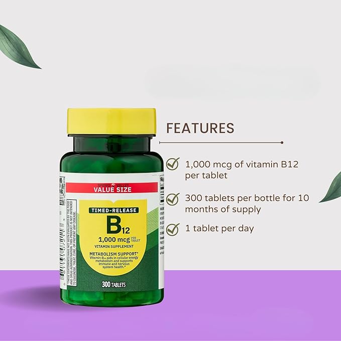Vitamin B12 Timed-Release Spriing Vallley Tablets Dietary Supplement 1000 Mcg - 300 Count (Pack of 1)
